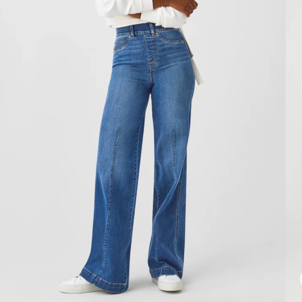 Spanx Seamed Front Wide Leg Jeans Size M